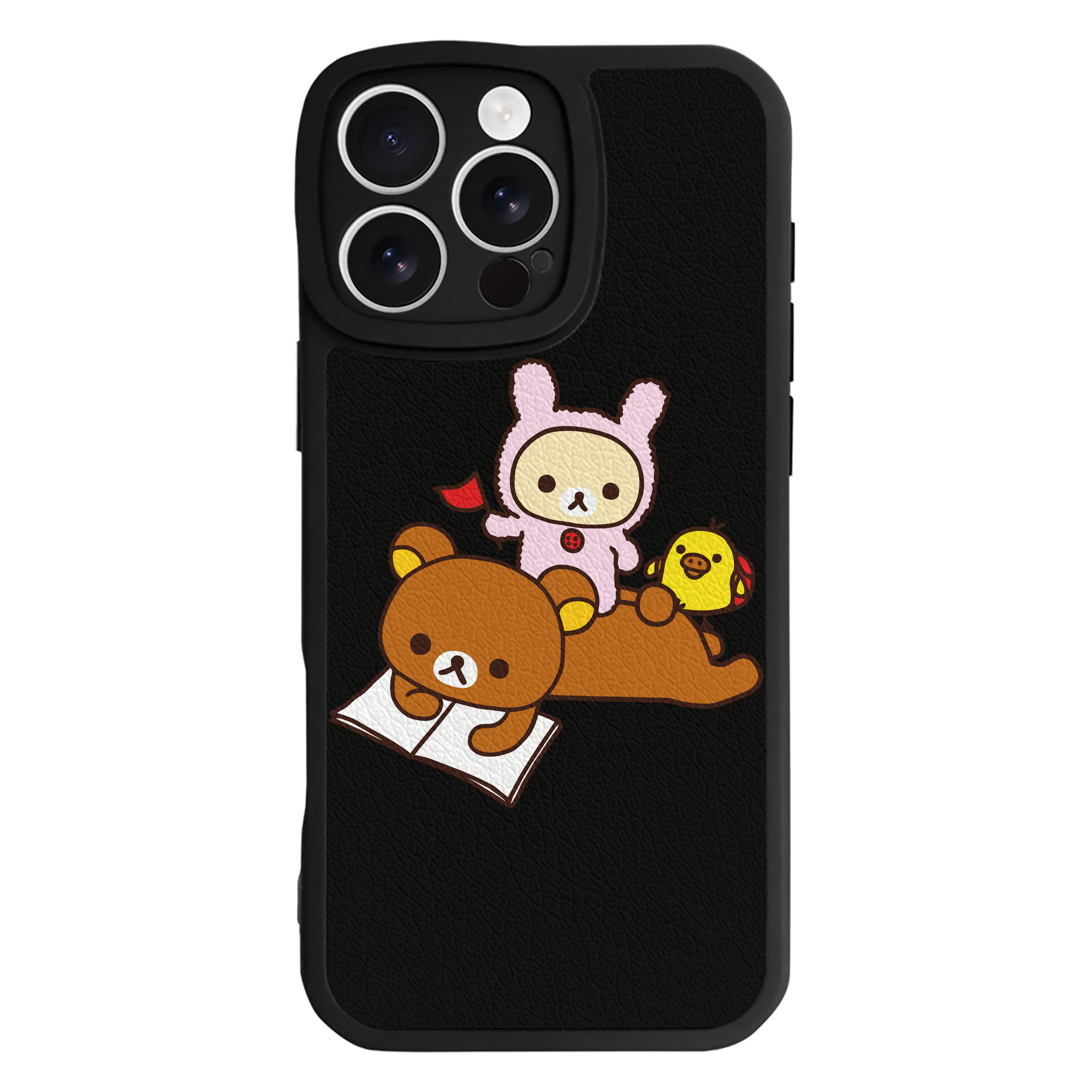 （画像用） リラックマ リラックマ キイロイトリ Rilakkuma Korilakkuma Kiiroitori 【iPhone 16シリーズ対応】シリコンスマホケース（レザー調） 材質：シリコン